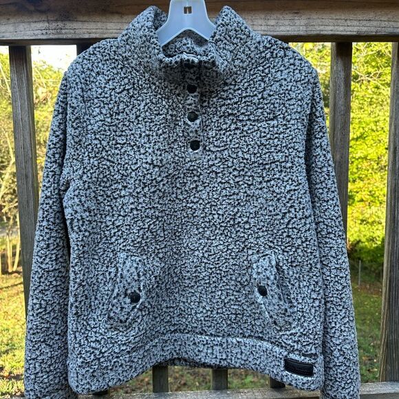 Simply Southern Womens Heathered Charcoal Gray Sherpa Fleece Pullover Buttons - Picture 7 of 12